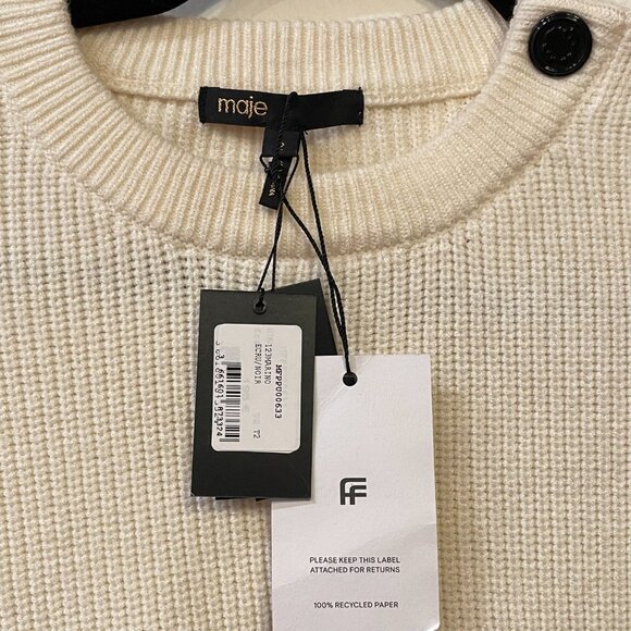 New Maje Marino Breton Stripe Button Shoulder Sweater White Black M​ $295 - Picture 7 of 9